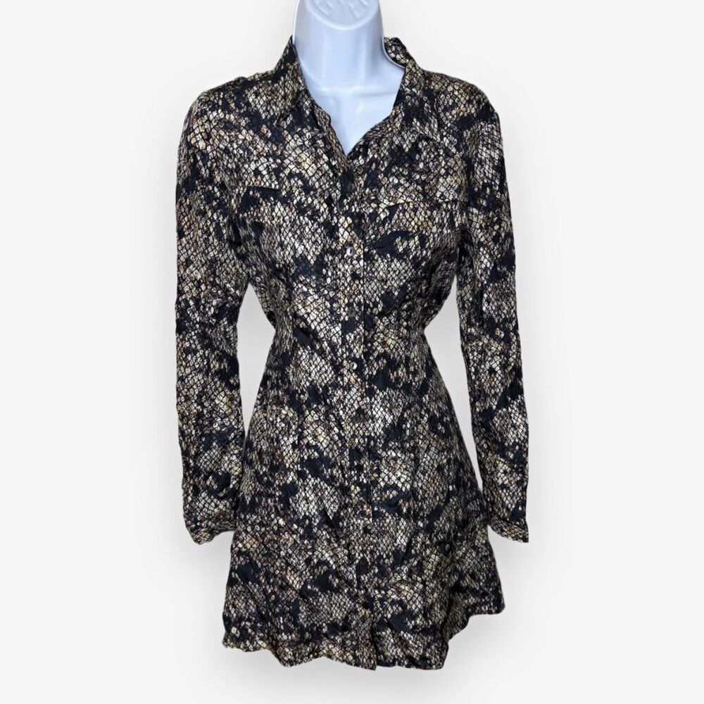 Theory Ananine Silk Snake Lace Print Button Down Shirt Mini Dress Size 2